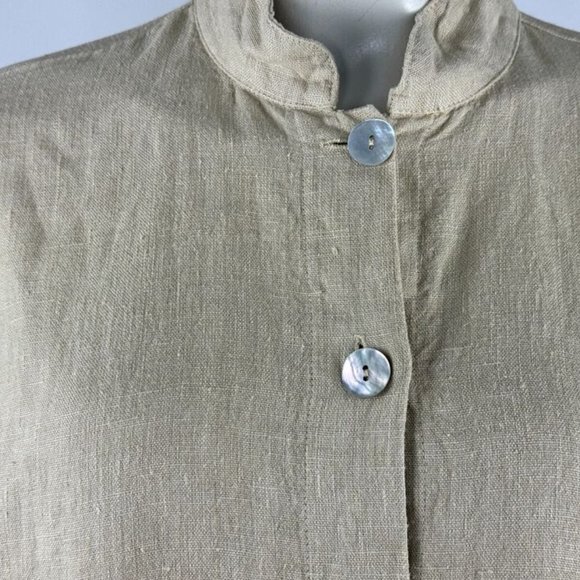 Bryn Walker Heavy Linen Jacket Women S EUC Button-Up Long Sleeve High Neck Beige - Picture 8 of 12